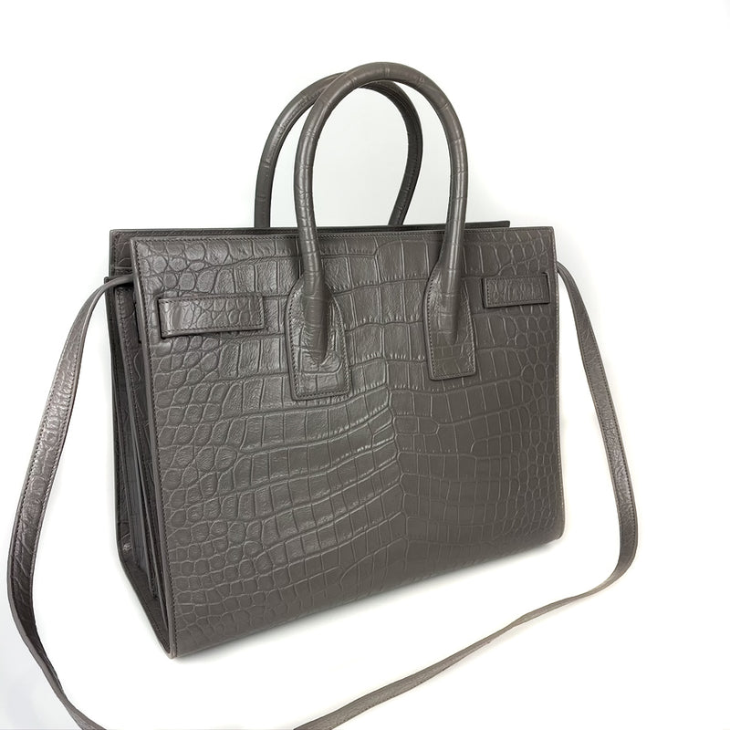 Small Sac De Jour in Crocodile-Embossed Leather Grey