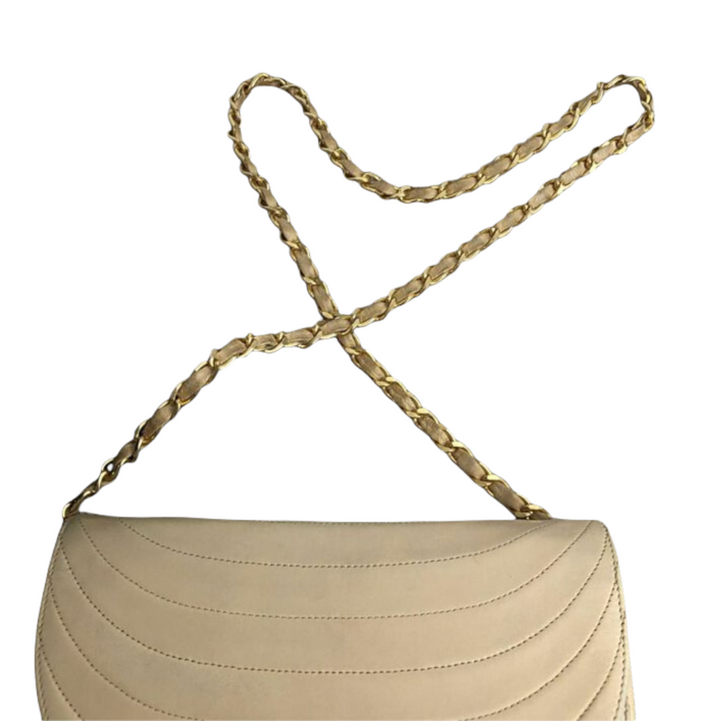 CHANEL Beige Quilted Lambskin Vintage Half Moon Mini Flap Bag For Sale at  1stDibs