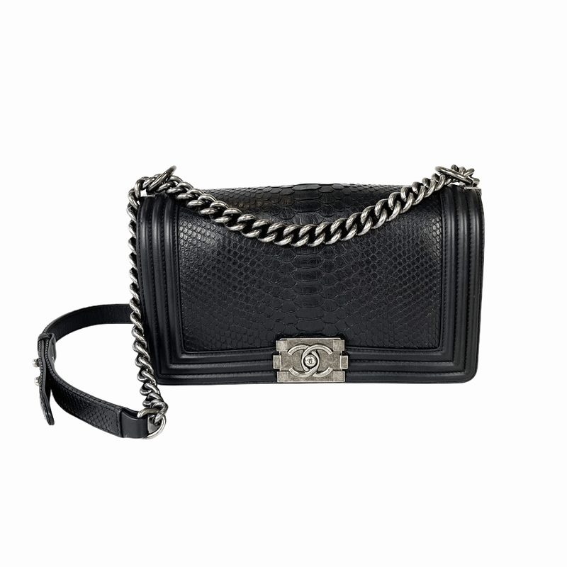 Python Black Old Medium Boy Bag in Black with RHW Bag Religion