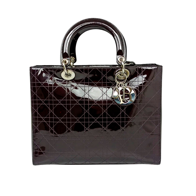 Cannage Patent Leather Lady Dior Satchel Brown - Bag Religion