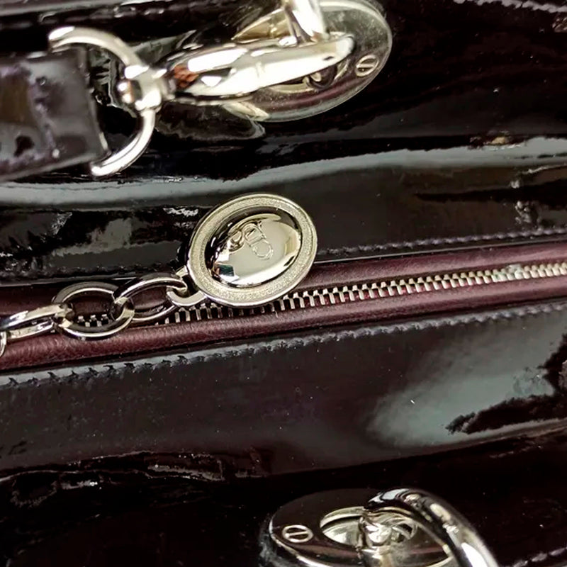 Cannage Patent Leather Lady Dior Satchel Brown - Bag Religion