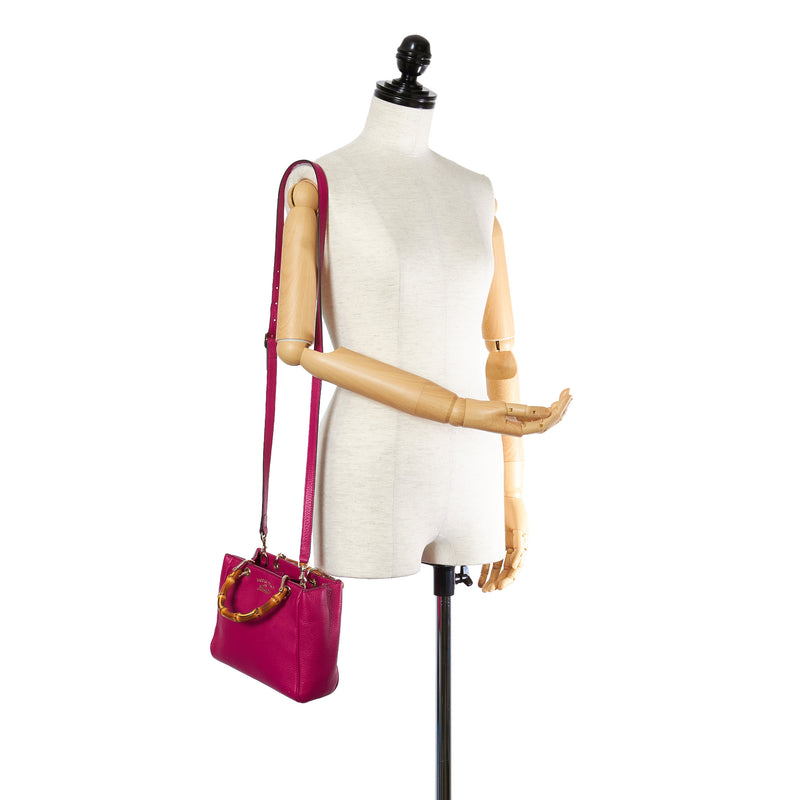 Bamboo Shopper Leather Satchel Pink - Bag Religion