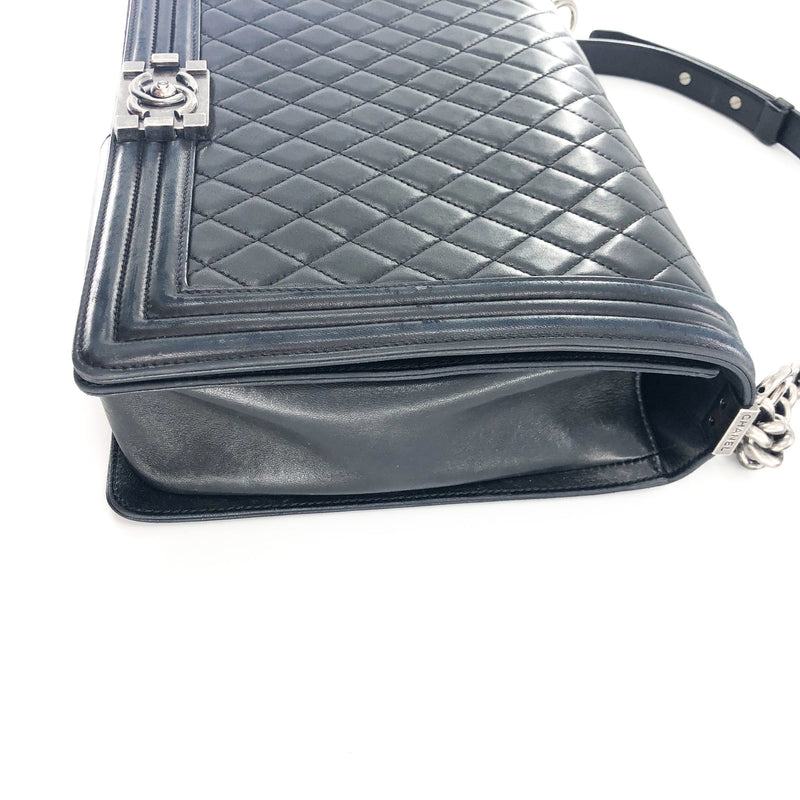 Large Black Boy Quilted Lambskin With Ruthenium Hardware