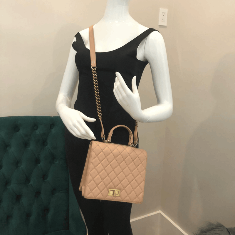 Rita Beige Top Handle Quilted Bag Crossbody
