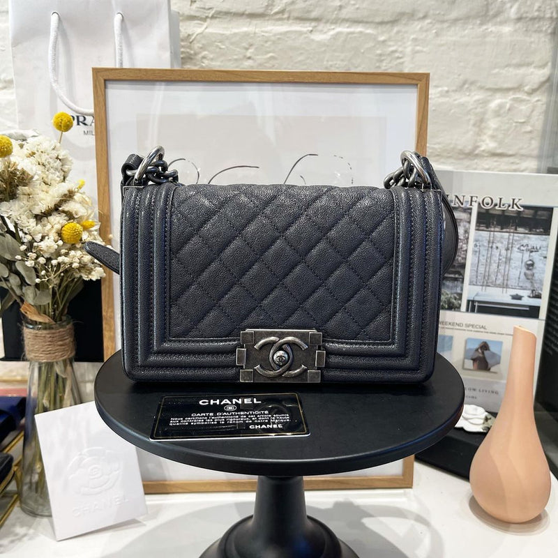 Small Boy Bag Caviar Dark Gray RHW