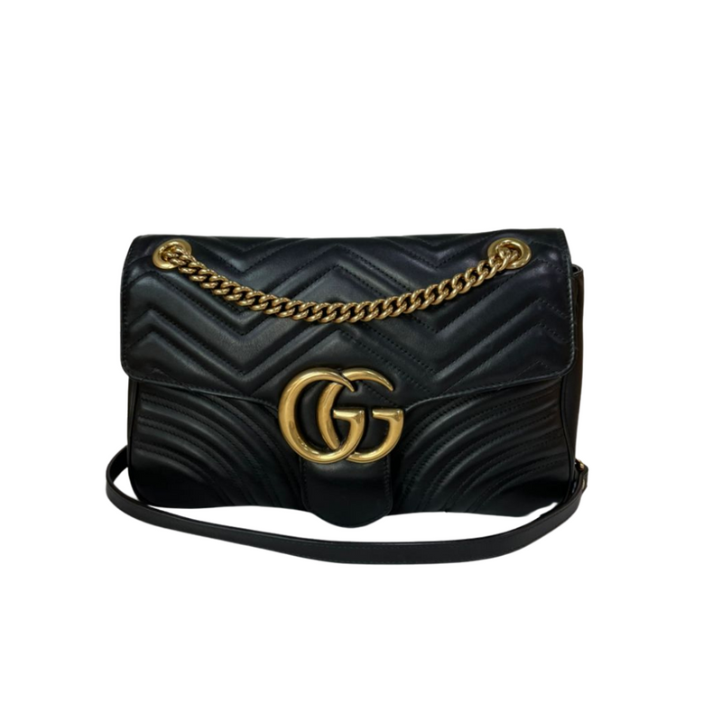 Medium GG Marmont Bag Calfskin Black GHW