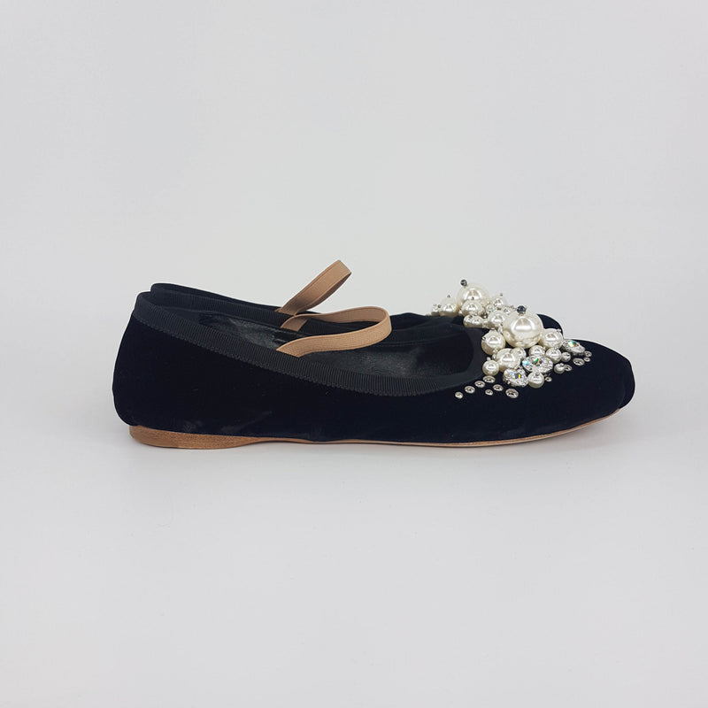 Ballet Flats with Pearl & Glitter Gems