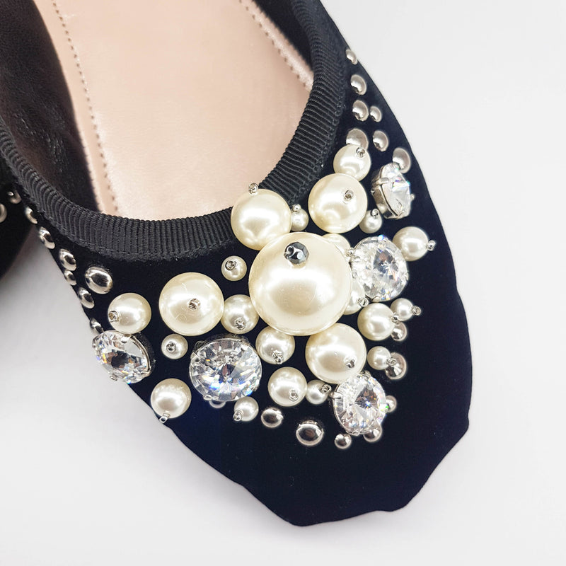 Ballet Flats with Pearl & Glitter Gems
