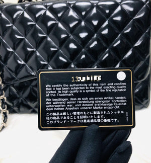 Jumbo Quilted Patent Single Flap Bag in Black with SHW