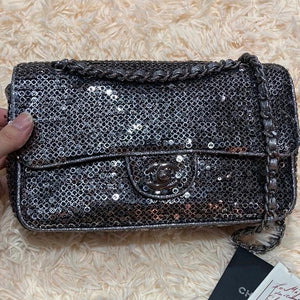 Medium Sequin Flap Bag Grey