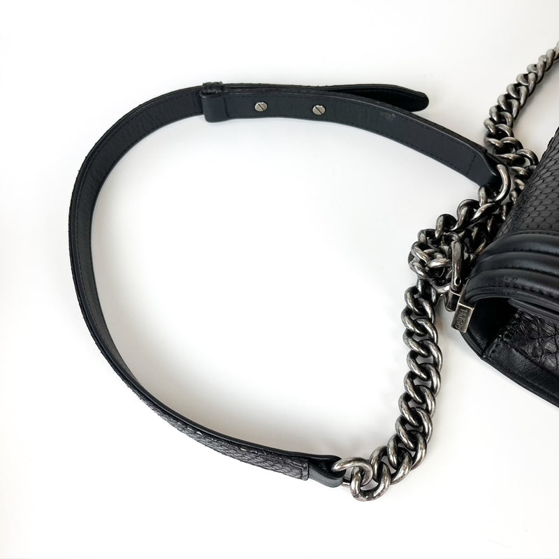 Python Black Old Medium Boy Bag in Black with RHW