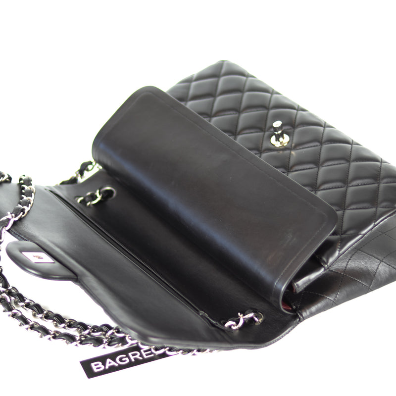 Jumbo Double Flap in Black Lambskin with SHW