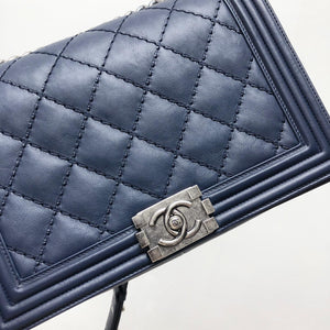 New Medium Blue Le Stitch Boy Quilted Calfskin Leather with RHW