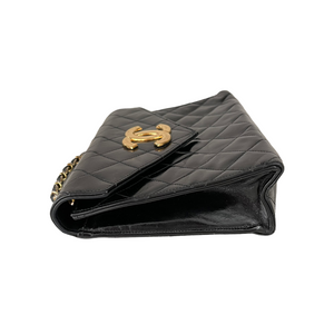 Quilted Patent Leather Envelope Flap Black