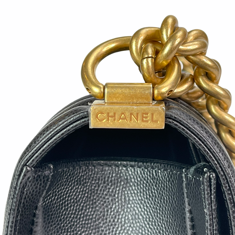 Chanel Medium Boy Bag Black Caviar Antique Gold Hardware – Madison