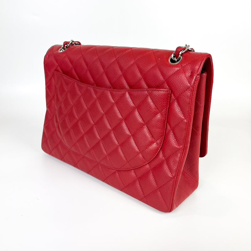 Classic Single Flap Maxi in Red Caviar Leather with SHW