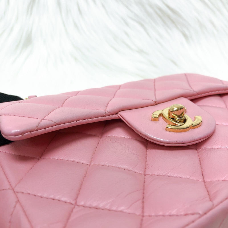 Vintage Mini Square Flap Bag in Pink Quilted Lambskin Leather GHW