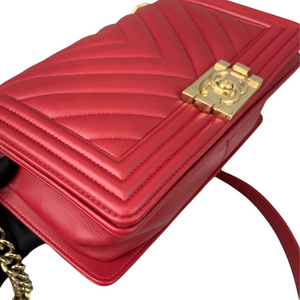 Old Medium Boy Chevron Calfskin Red GHW