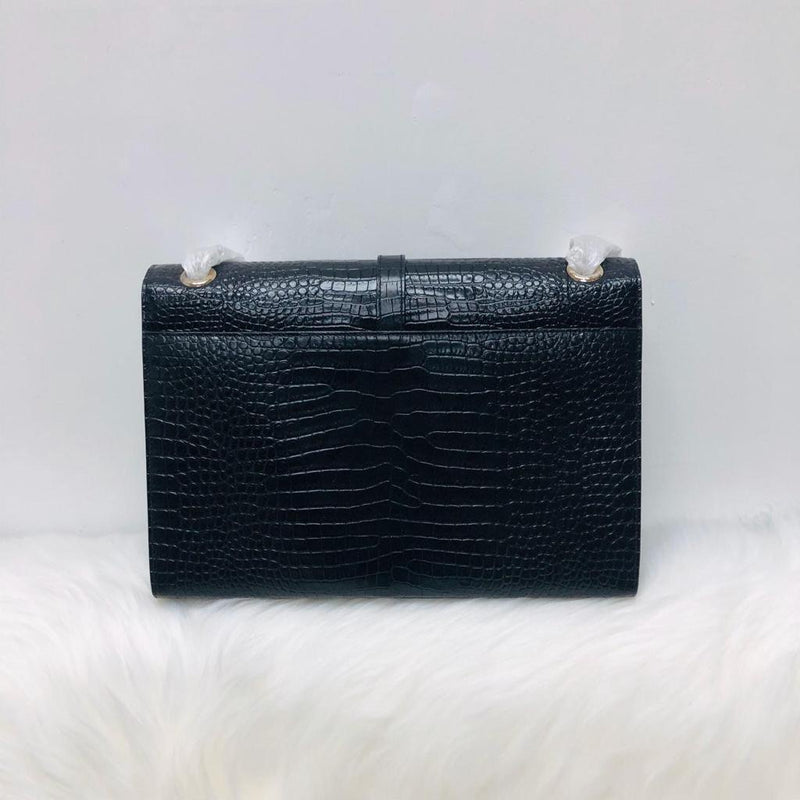 Envelope Large Bag in Croc Embossed Black Leather SHW