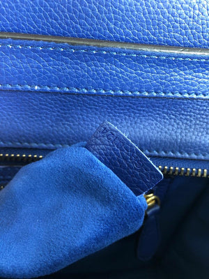 Micro Luggage in Electric Blue Palmelato Leather Tote with Gold-Tone Hardware