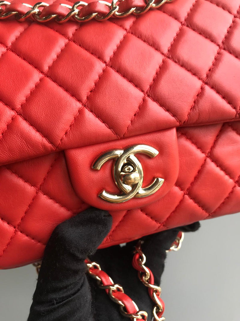 Timeless Classic Calfskin Double Flap Red Bag