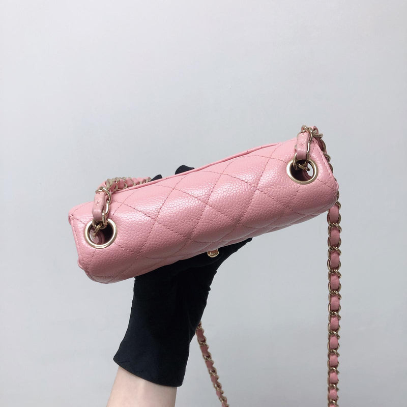 Vintage Mini Square Flap Bag in Pink Quilted Caviar Leather GHW