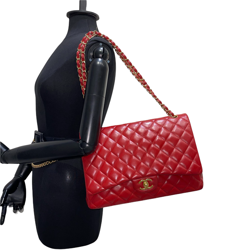 Double Flap Maxi Lambskin Red GHW