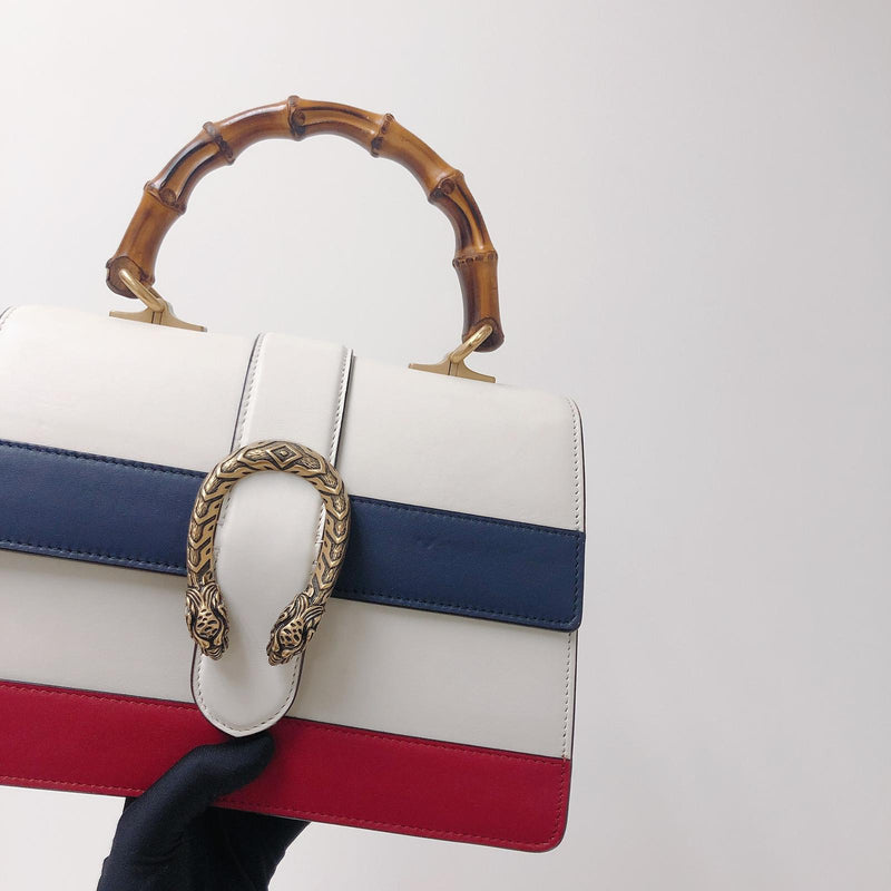 Calfskin Medium Dionysus Bamboo Handle Bag White Blue Red