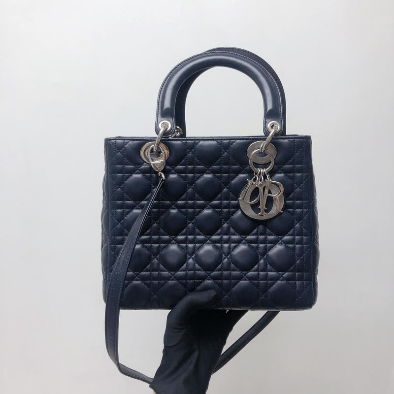 Cannage Lambskin Lady Dior Medium Dark Blue