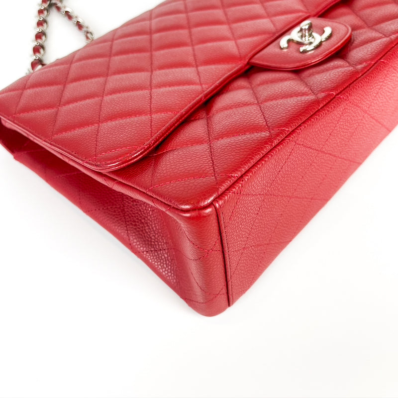 Classic Single Flap Maxi in Red Caviar Leather with SHW