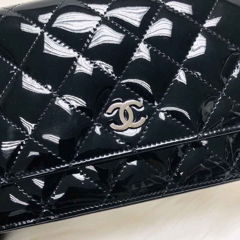 Chanel Patent Quilted Wallet On Chain WOC Brown Metallic Bronze CC -  MyDesignerly
