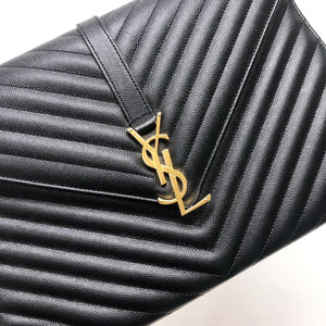 Envelope Large Flap in Chevron Quilted Leather Black