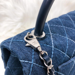 Blue Denim Quilted Medium Coco Handle Flap