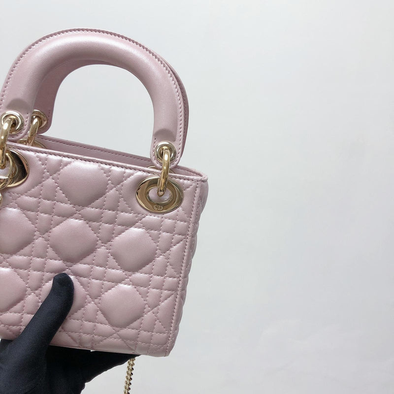 Mini Lady Dior Bag In Baby Pearly Pink with Champaign Hardware