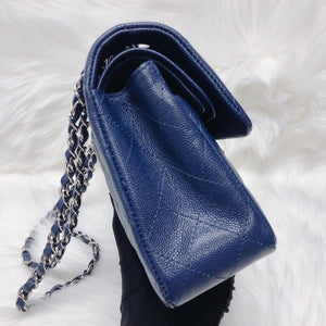 Small Double Flap Bag in Navy Blue Caviar with SHW
