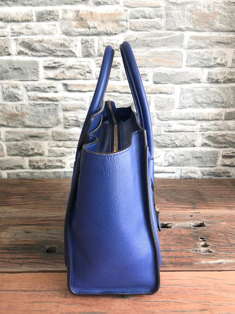 Micro Luggage in Electric Blue Palmelato Leather Tote with Gold-Tone Hardware