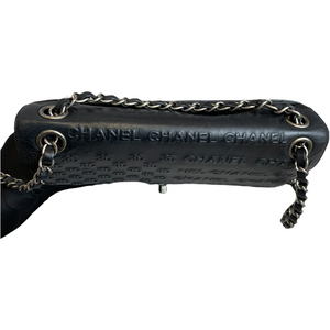 Embossed Calfskin Leather Flap Black RHW