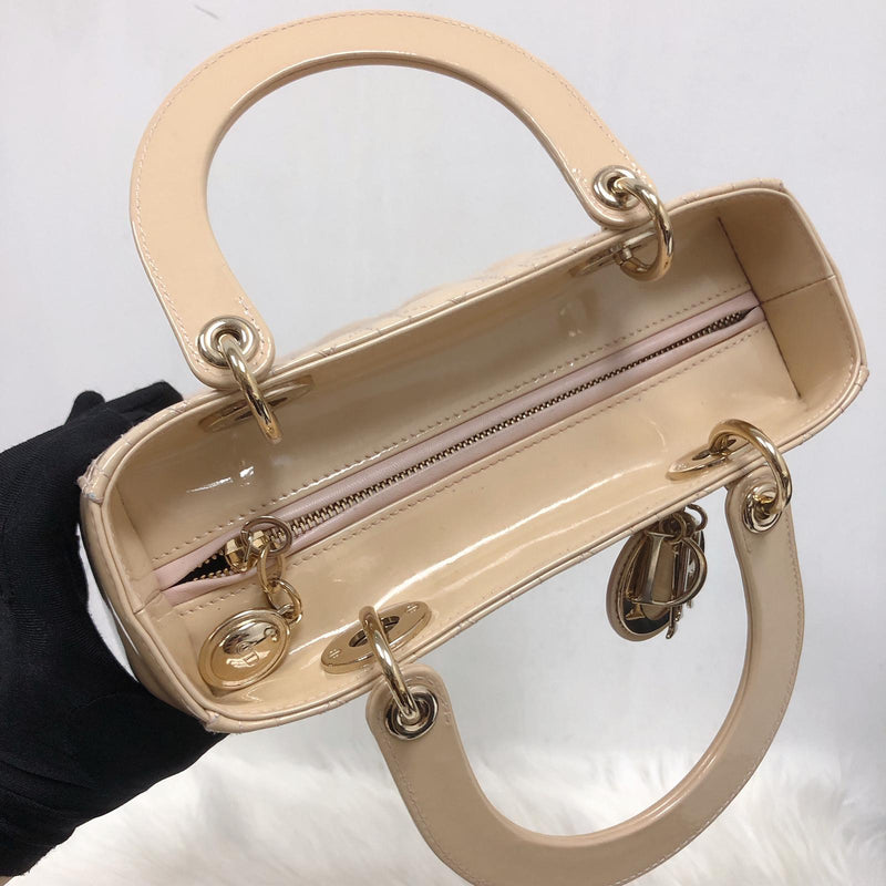 Lady Dior Patent Cannage Medium Bag in Beige