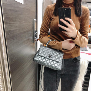 Quilted Mini Coco Handle Flap Silver