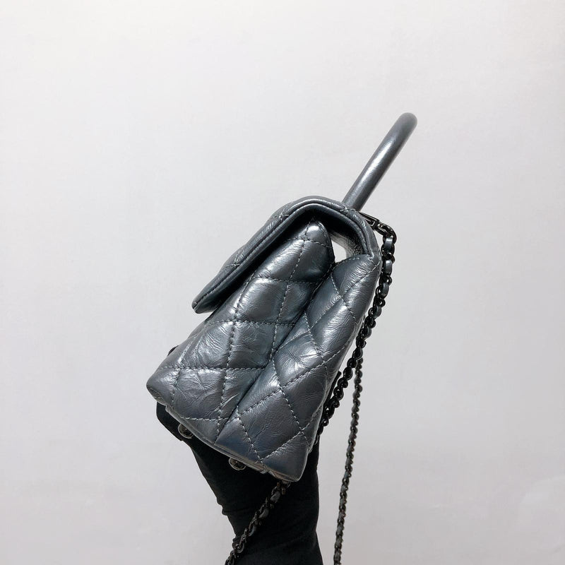 Quilted Mini Coco Handle Flap Silver