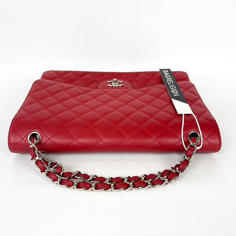 Classic Single Flap Maxi in Red Caviar Leather with SHW