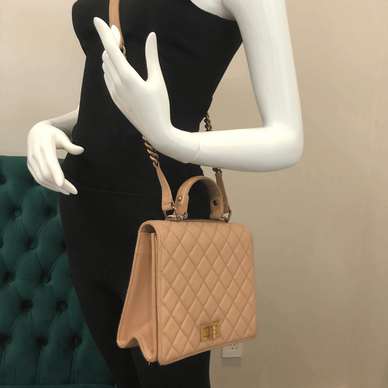 Rita Beige Top Handle Quilted Bag Crossbody