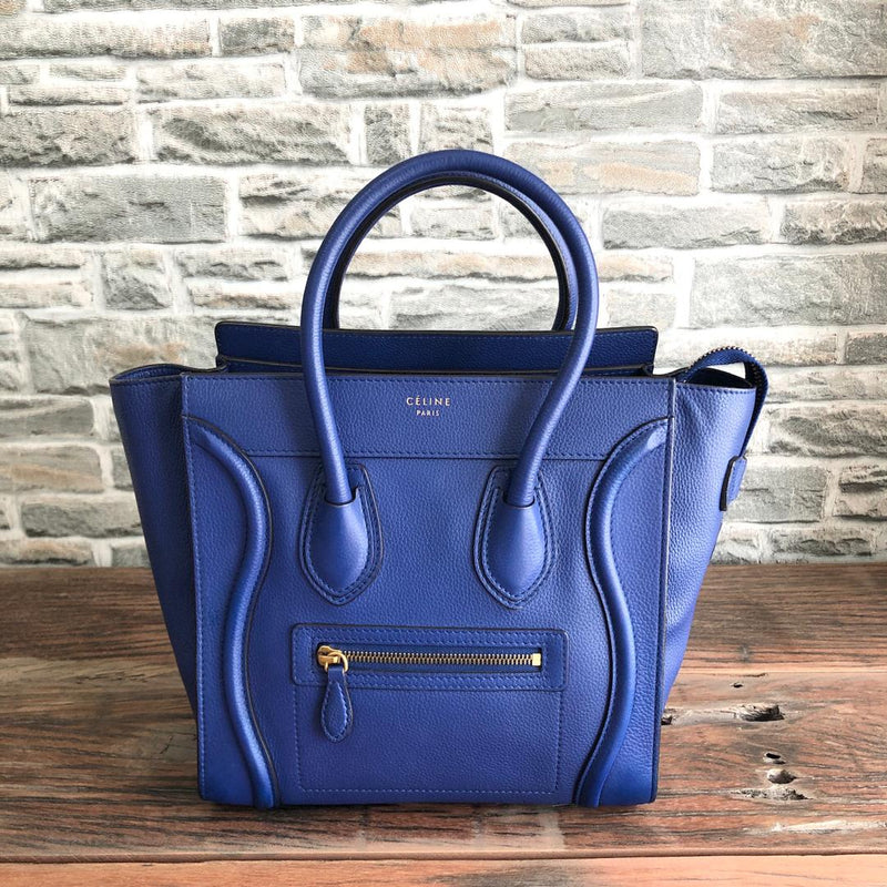 Micro Luggage in Electric Blue Palmelato Leather Tote with Gold-Tone Hardware