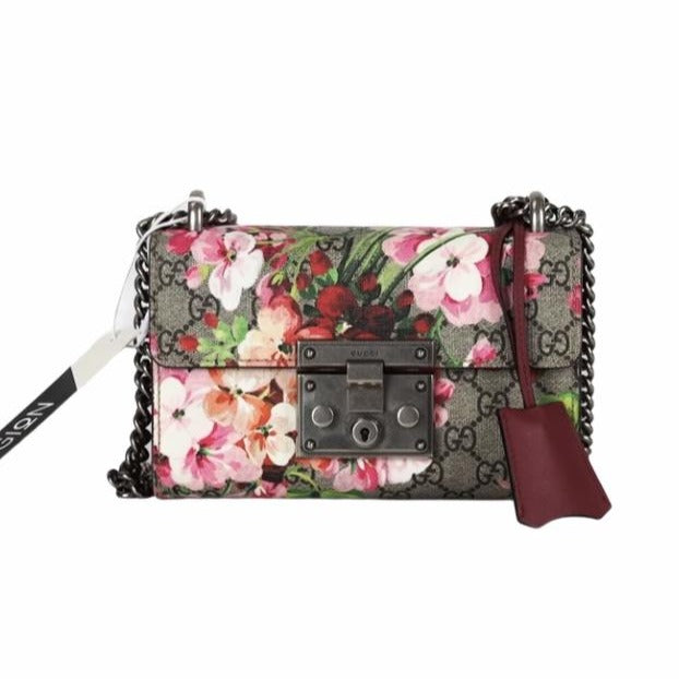 Small GG Supreme Monogram Blooms Padlock Shoulder Bag in  Antique Rose