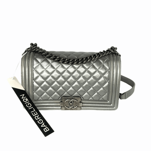 Silver Lambskin Boy Old Medium With Ruthenium Hardware