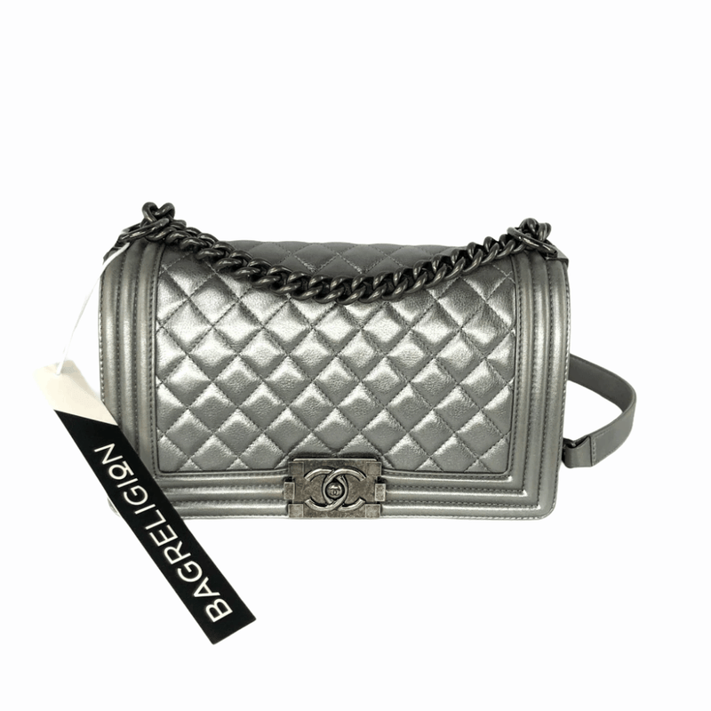 Chanel Medium Boy Bag Black Caviar Antique Silver Hardware