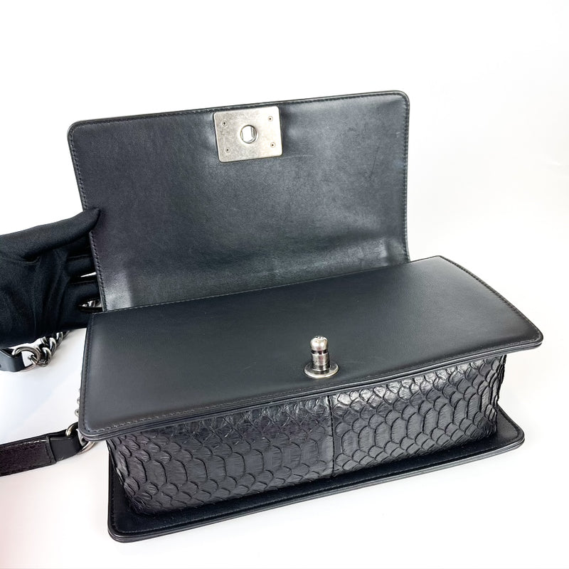 Python Black Old Medium Boy Bag in Black with RHW
