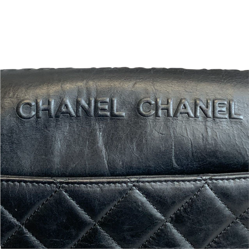 Embossed Calfskin Leather Flap Black RHW