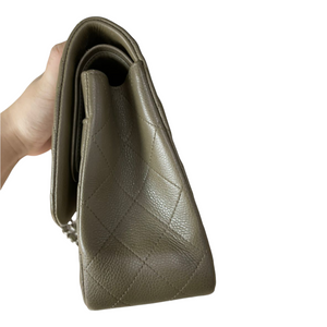 Classic Double Flap Jumbo Caviar Olive Green SHW