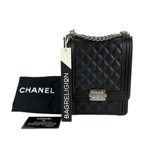 Vertical North South Boy Flap Bag in Black SHW
